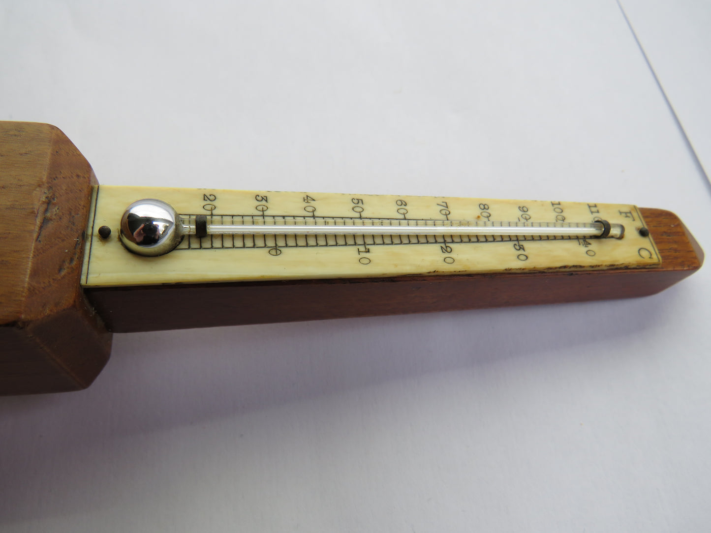 Antique Mauchline Transfer Ware Thermometer "Melrose Abbey" Made From Wood Grown on the Land of Abbotsford