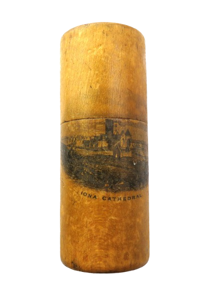 Antique Mauchline Transfer Ware Needle Holder "Iona Cathedral"