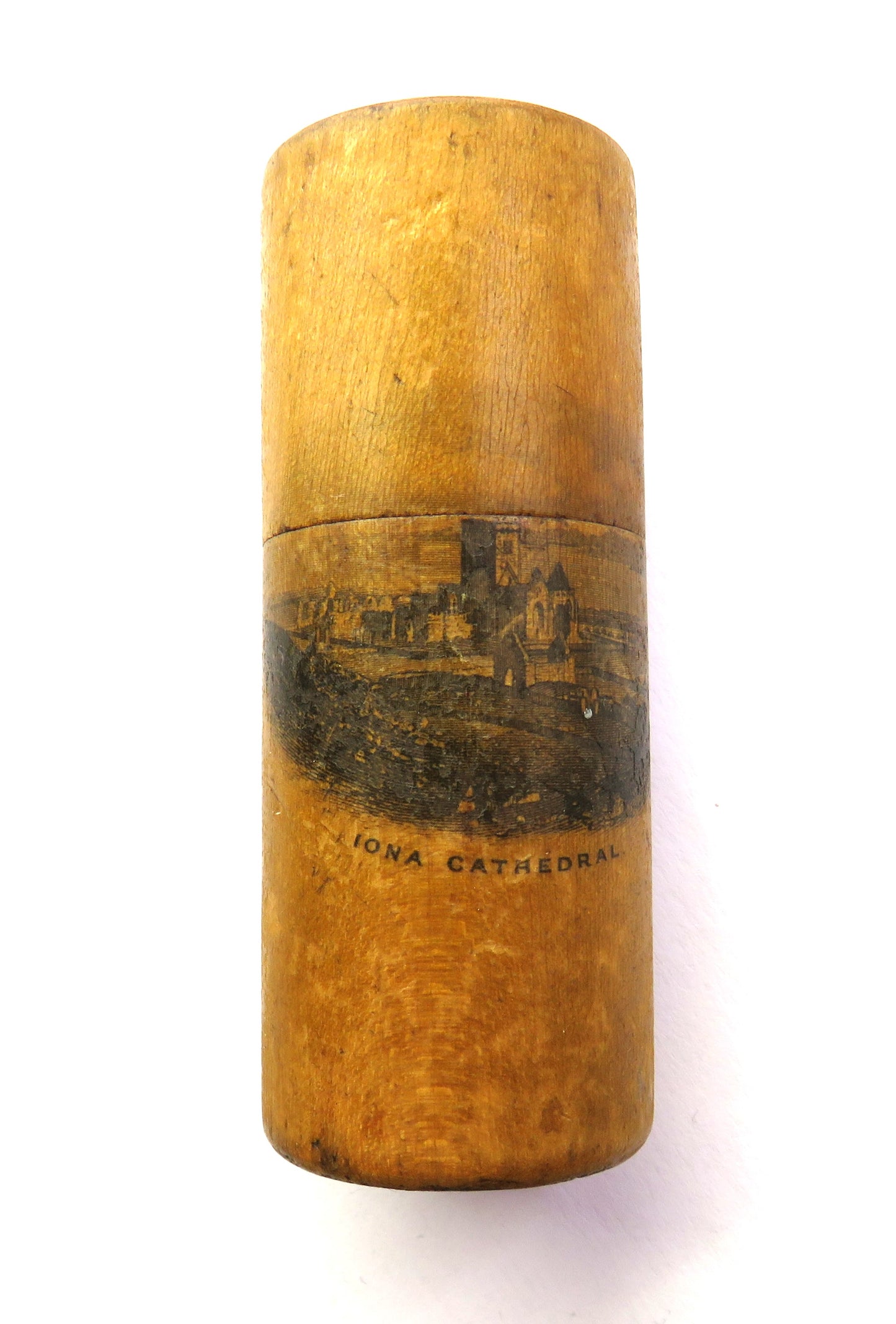 Antique Mauchline Transfer Ware Needle Holder "Iona Cathedral"
