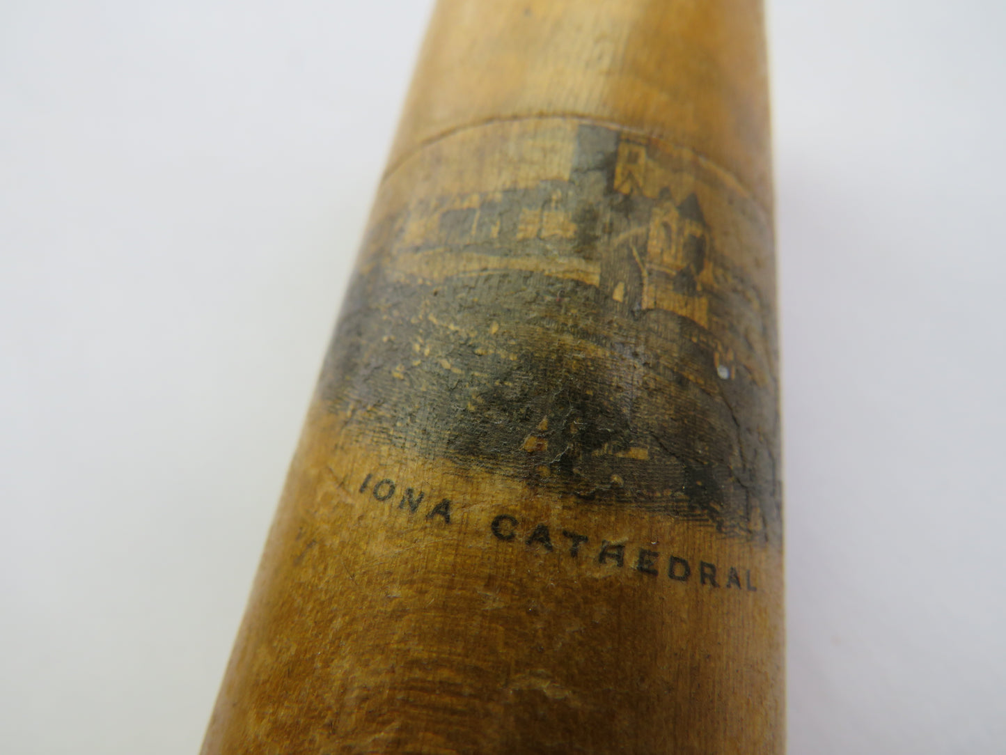 Antique Mauchline Transfer Ware Needle Holder "Iona Cathedral"