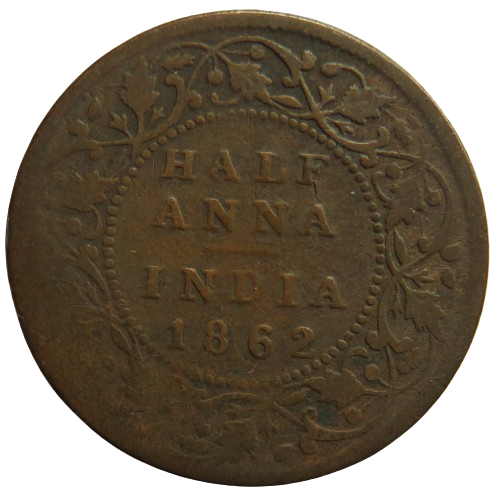 1862 Queen Victoria India Half-Anna Coin