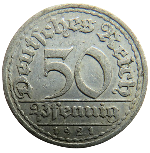 1921-A Germany - Weimar Republic 50 Pfennig Coin