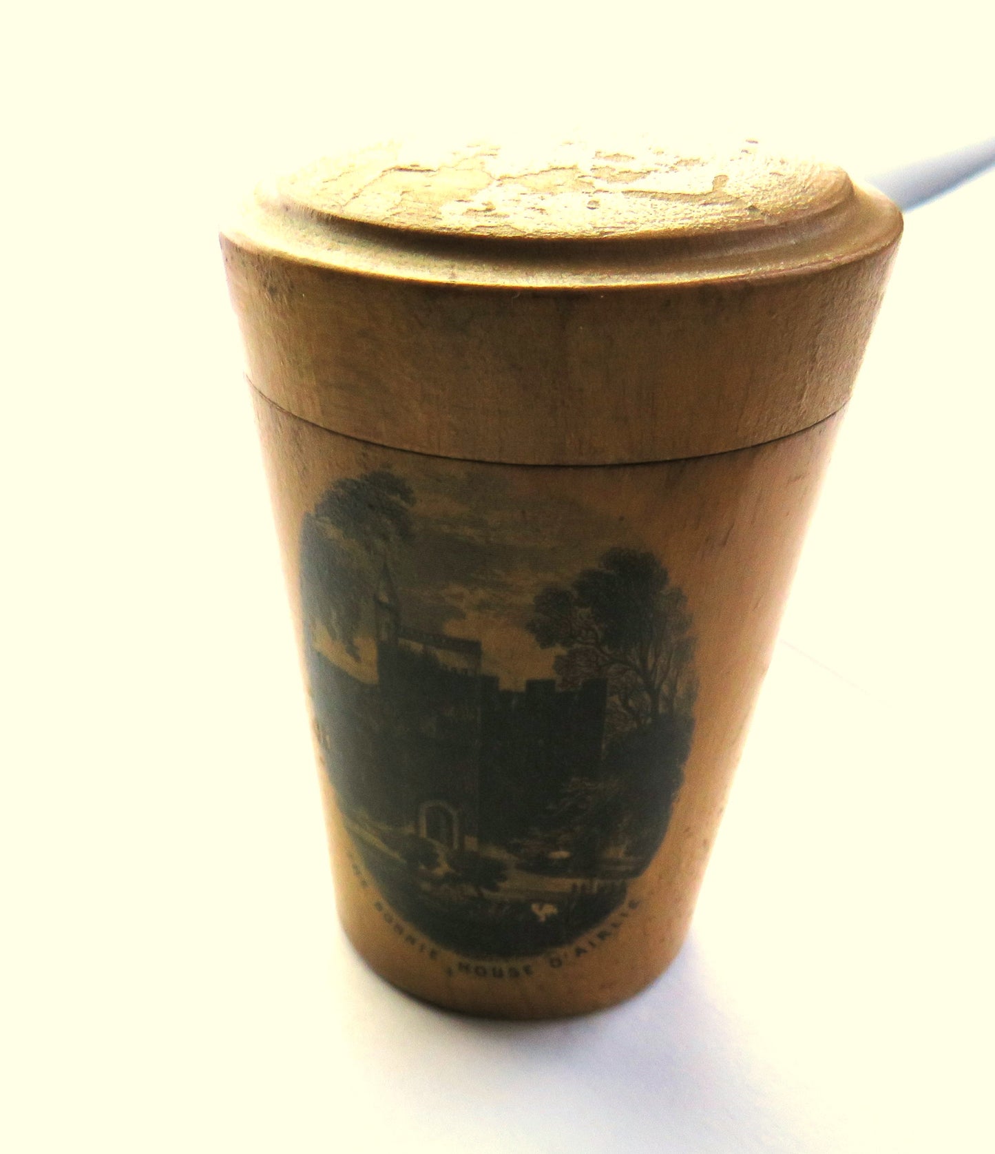 Antique Mauchline Transfer Ware Glass Holder "The Bonnie House O'Airlie"