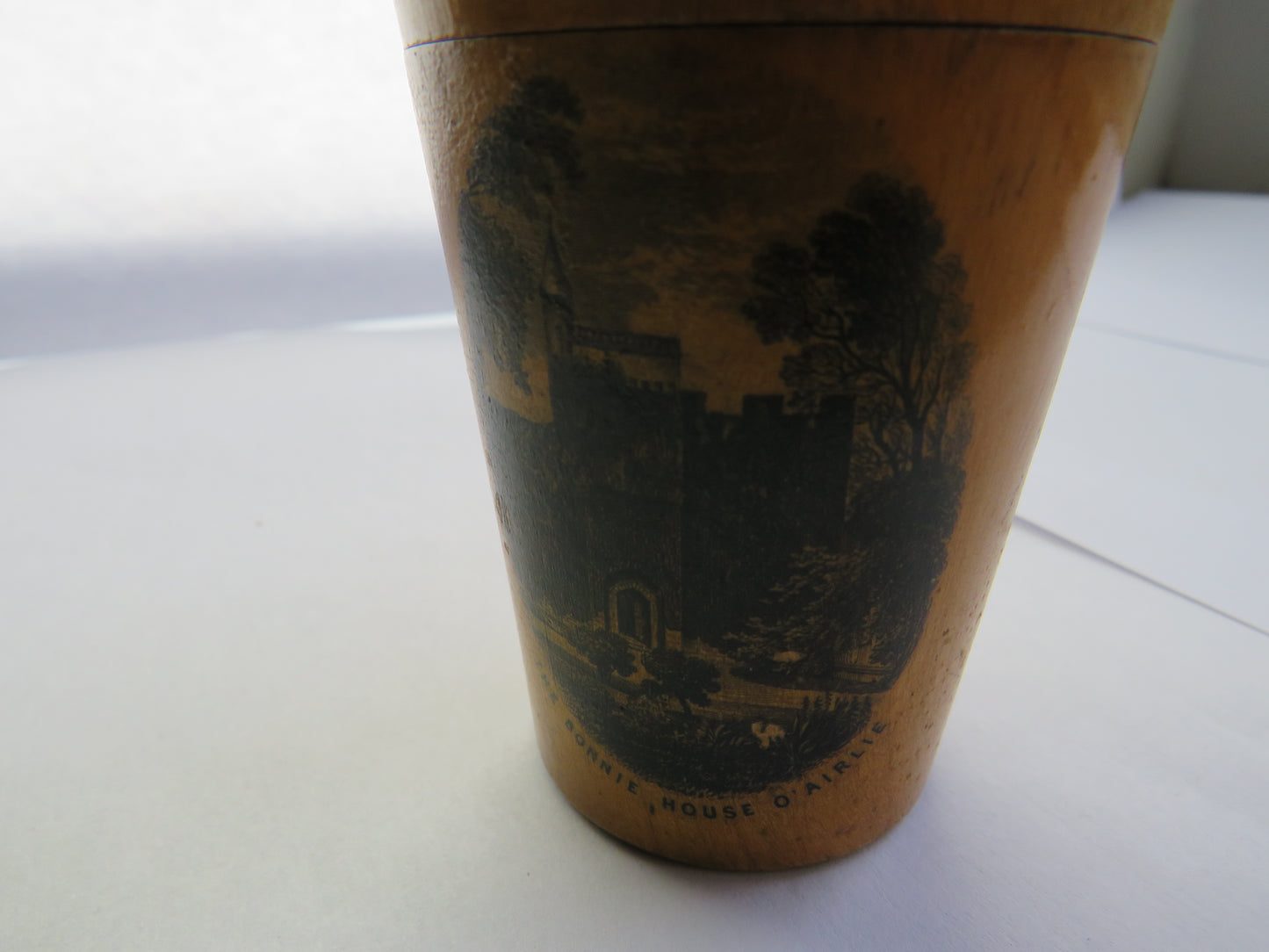 Antique Mauchline Transfer Ware Glass Holder "The Bonnie House O'Airlie"