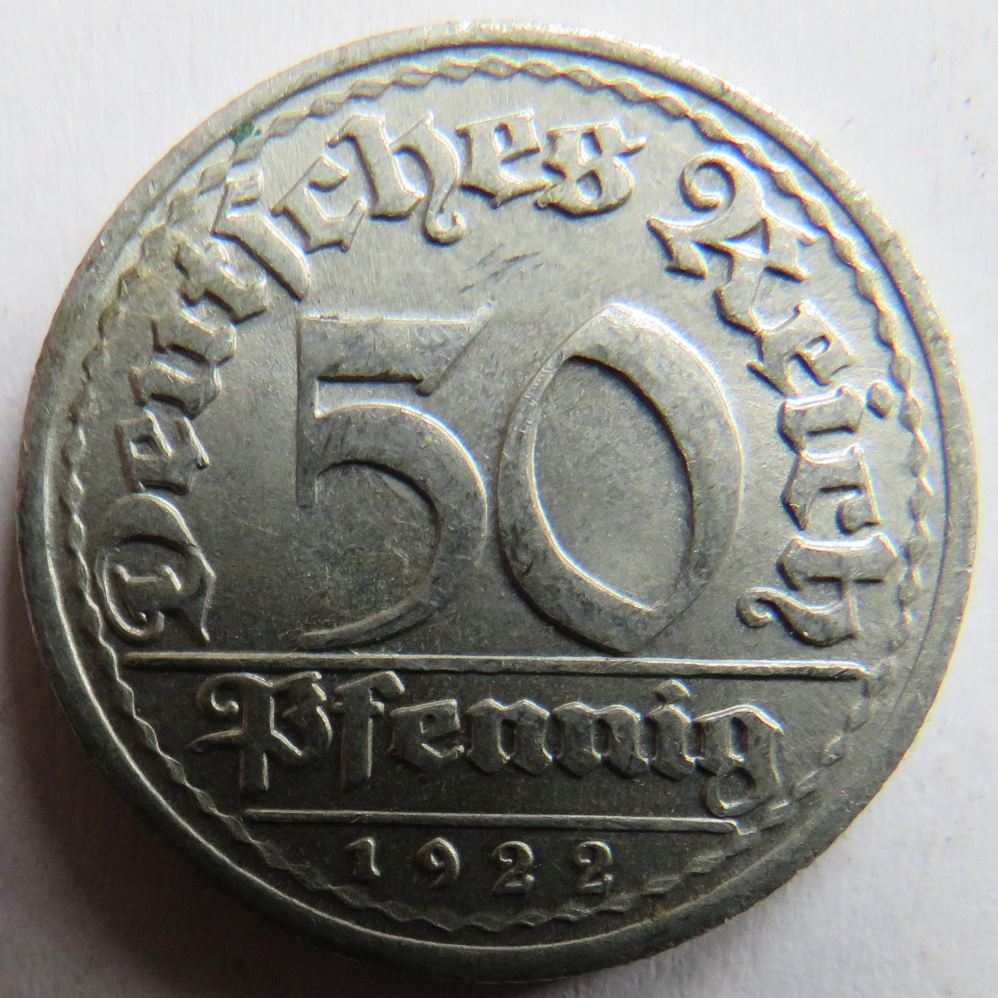 1922-G Germany - Weimar Republic 50 Pfennig Coin