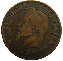 Load image into Gallery viewer, 1861-A France Napoleon 10 Centimes Coin
