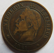 Load image into Gallery viewer, 1861-A France Napoleon 10 Centimes Coin
