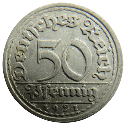 1921-J Germany - Weimar Republic 50 Pfennig Coin