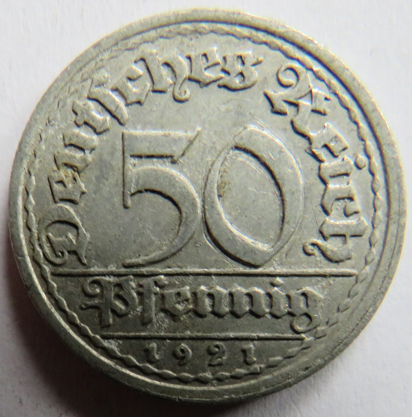 1921-J Germany - Weimar Republic 50 Pfennig Coin