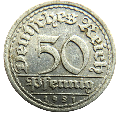 1921-F Germany - Weimar Republic 50 Pfennig Coin