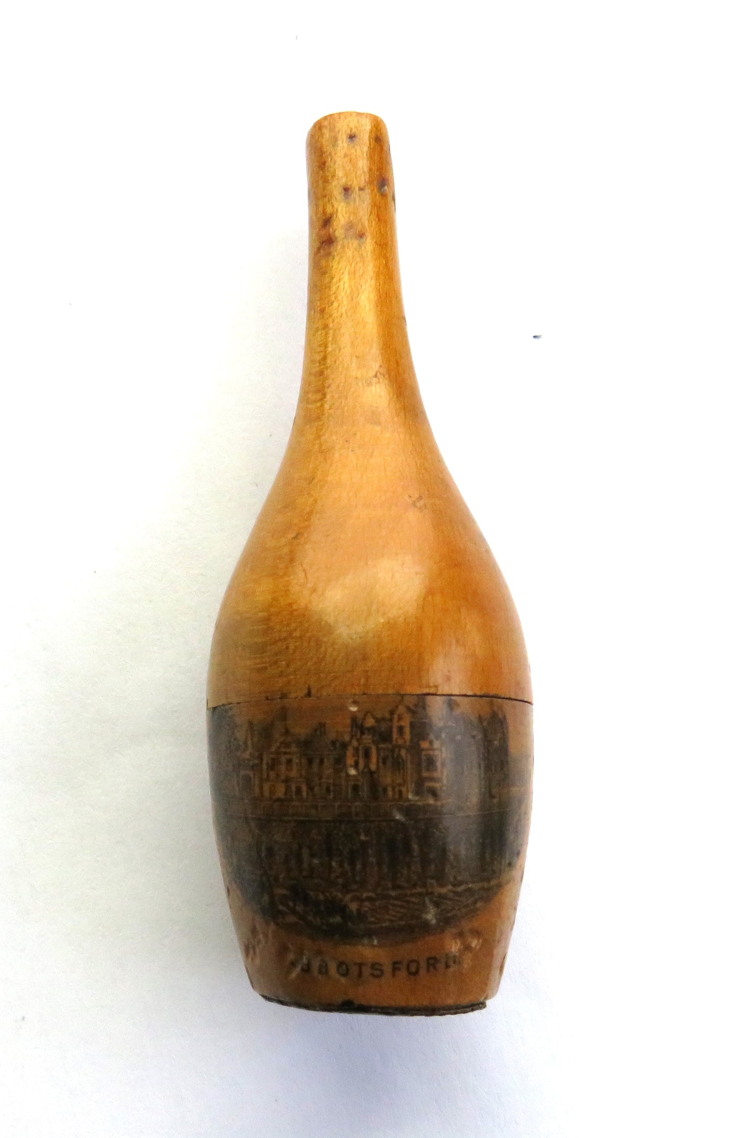 Antique Mauchline Transfer Ware Sewing Thread Holder "Abbotsford" Made From Wood Grown Near Abbotsford