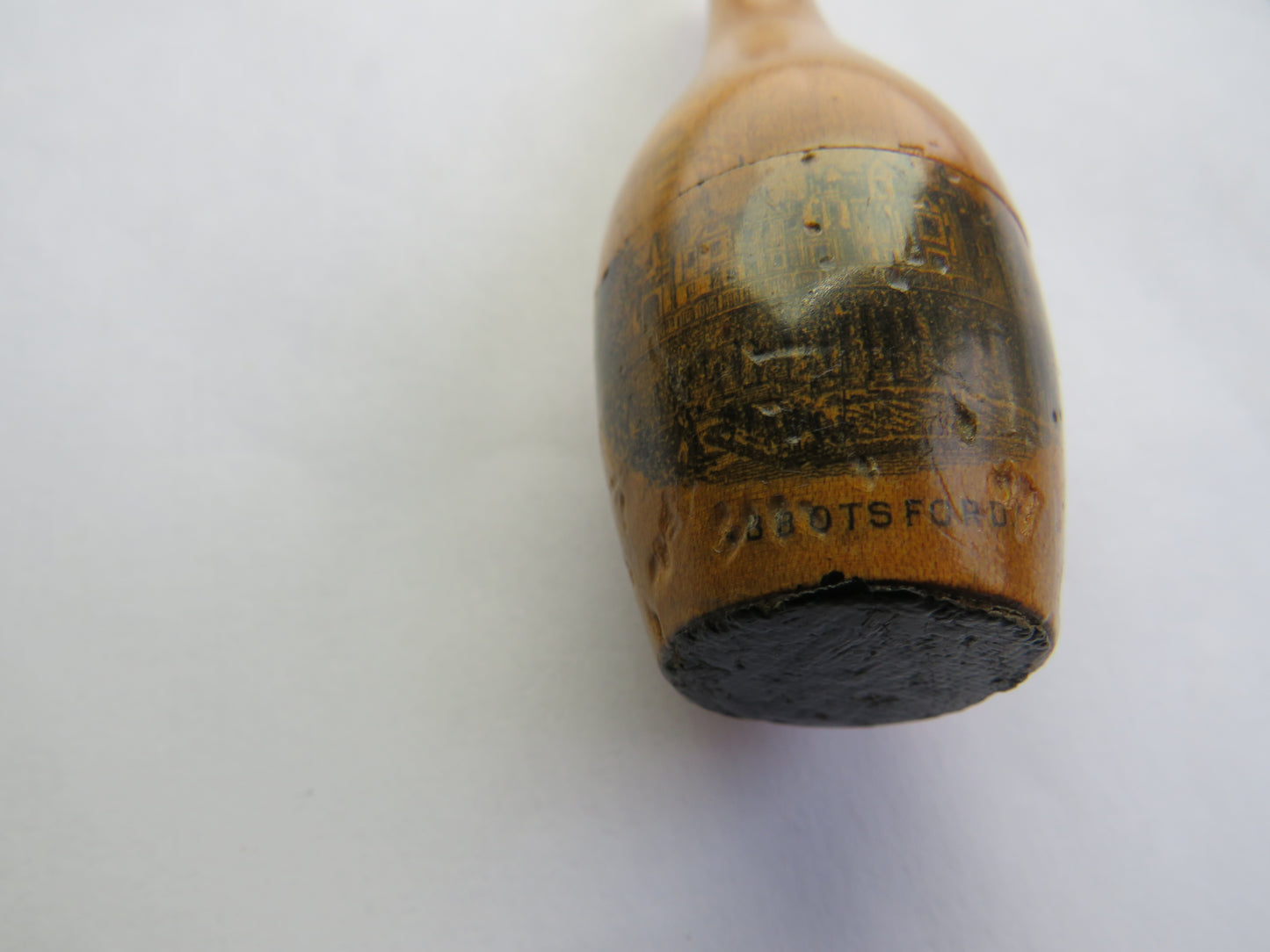 Antique Mauchline Transfer Ware Sewing Thread Holder "Abbotsford" Made From Wood Grown Near Abbotsford