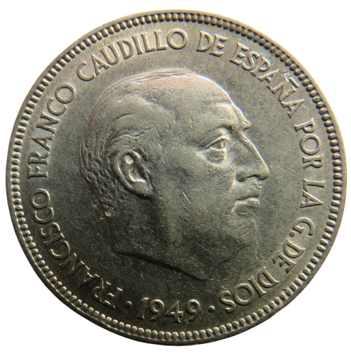 1949 Spain 5 Pesetas Coin