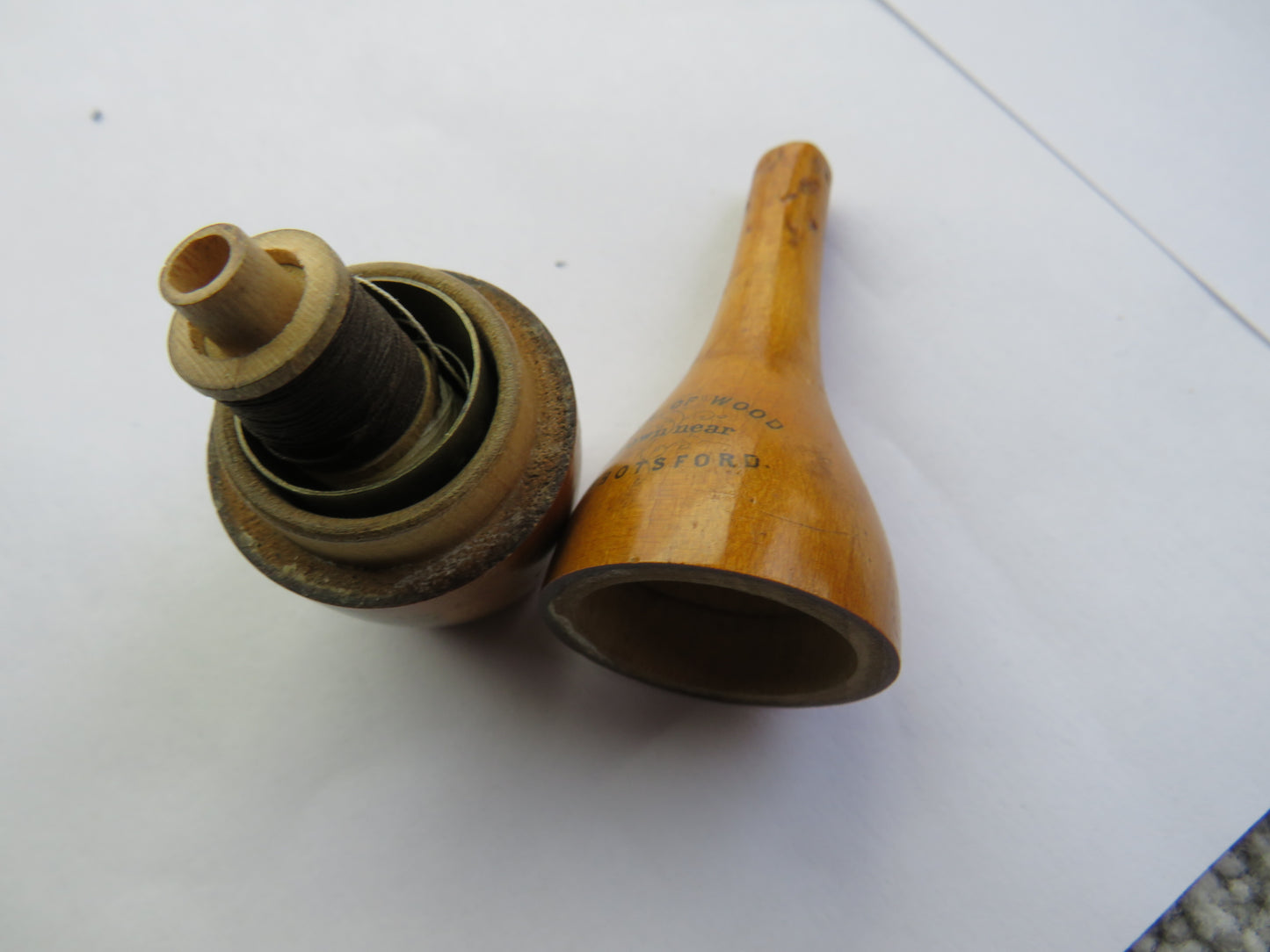 Antique Mauchline Transfer Ware Sewing Thread Holder "Abbotsford" Made From Wood Grown Near Abbotsford