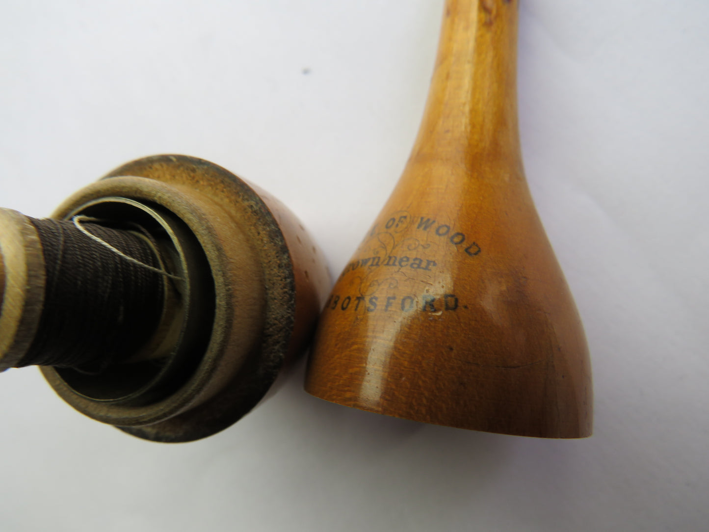 Antique Mauchline Transfer Ware Sewing Thread Holder "Abbotsford" Made From Wood Grown Near Abbotsford
