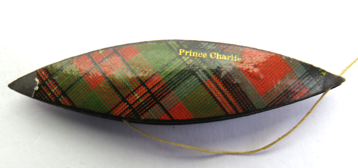Antique Victorian Mauchline Tartan Ware Tatting Shuttle "Prince Charlie"