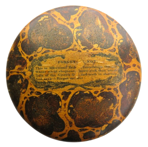 Antique Turned Wood Circular Snuff Box With Motto