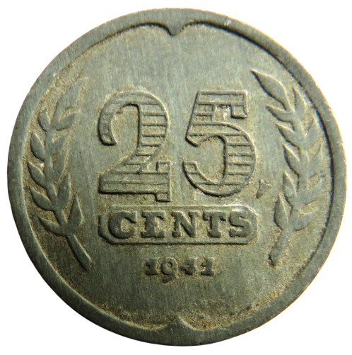 1941 Netherlands 25 Cents Coin