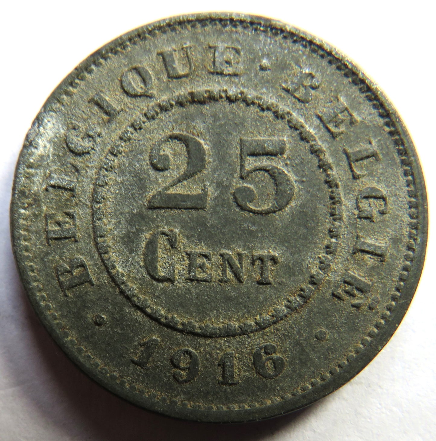 1916 Belgium 25 Centimes Coin