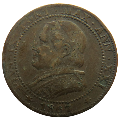 1867 Italian Papal States 1 One Soldo Coin