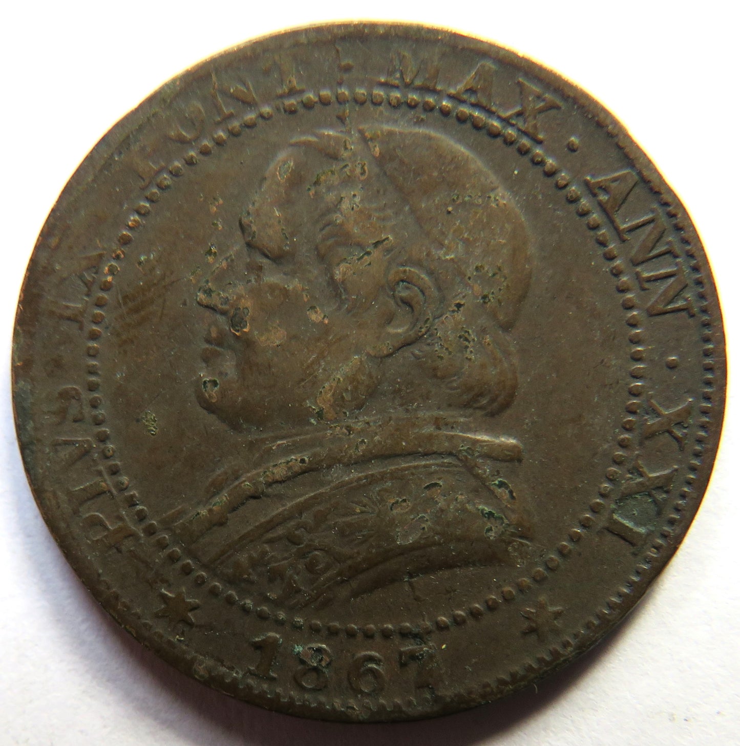 1867 Italian Papal States 1 One Soldo Coin