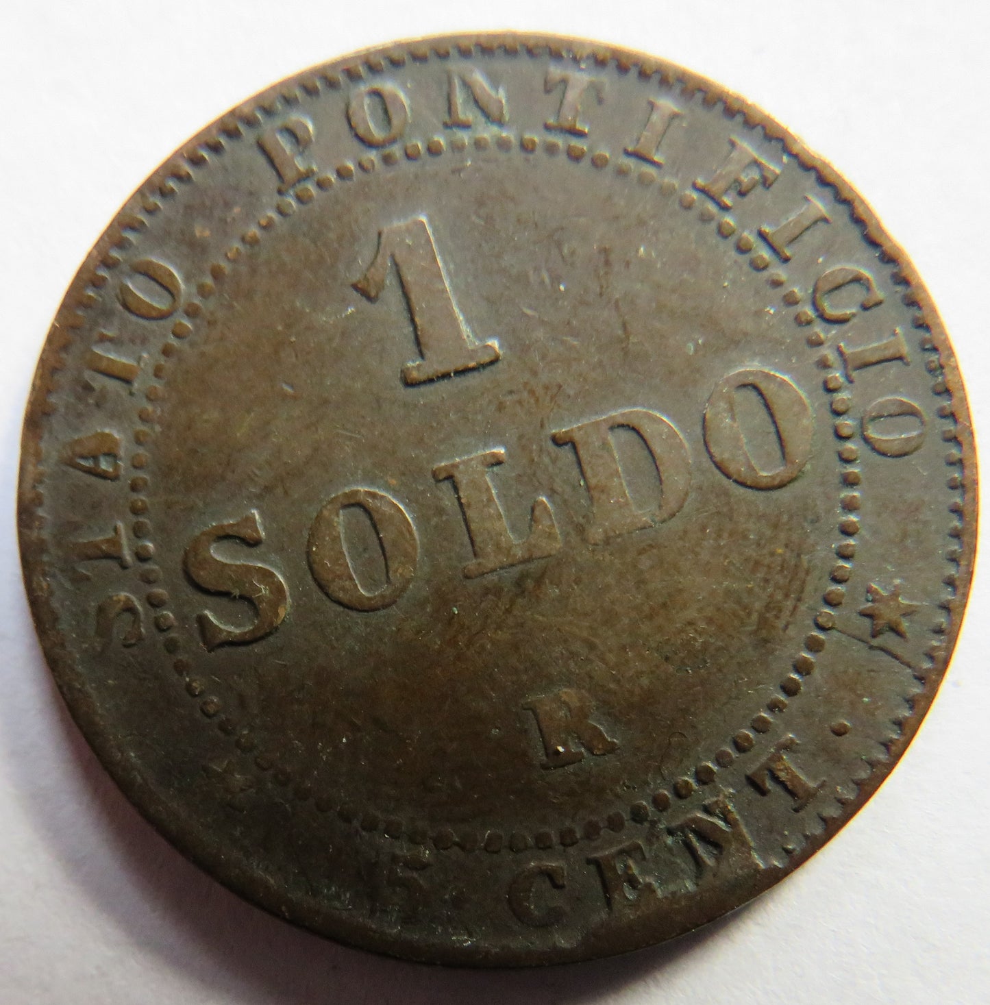 1867 Italian Papal States 1 One Soldo Coin