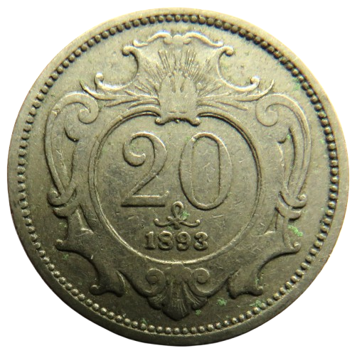 1893 Austria 20 Heller Coin
