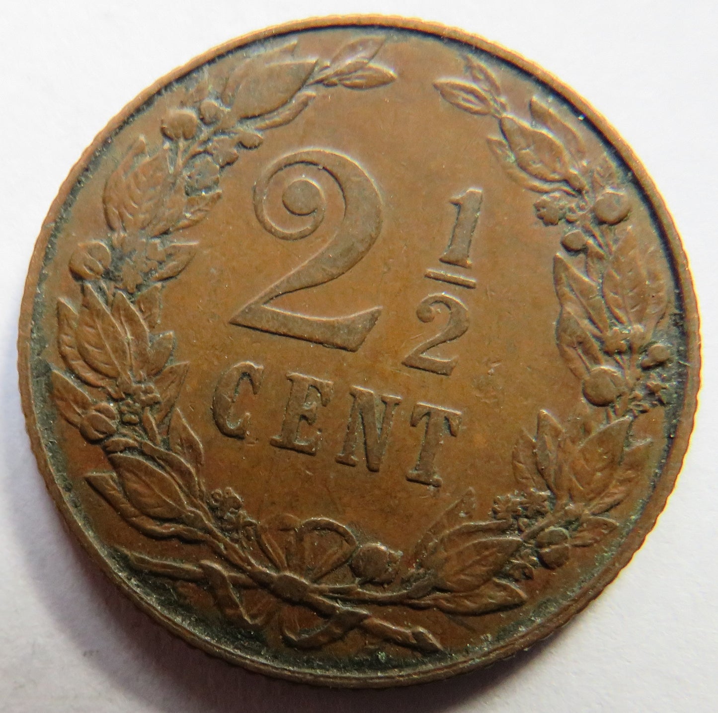 1904 Netherlands 2 & 1/2 Cent Coin