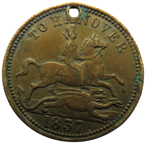1837 Queen Victoria " To Hanover" Cumberland Jack Token