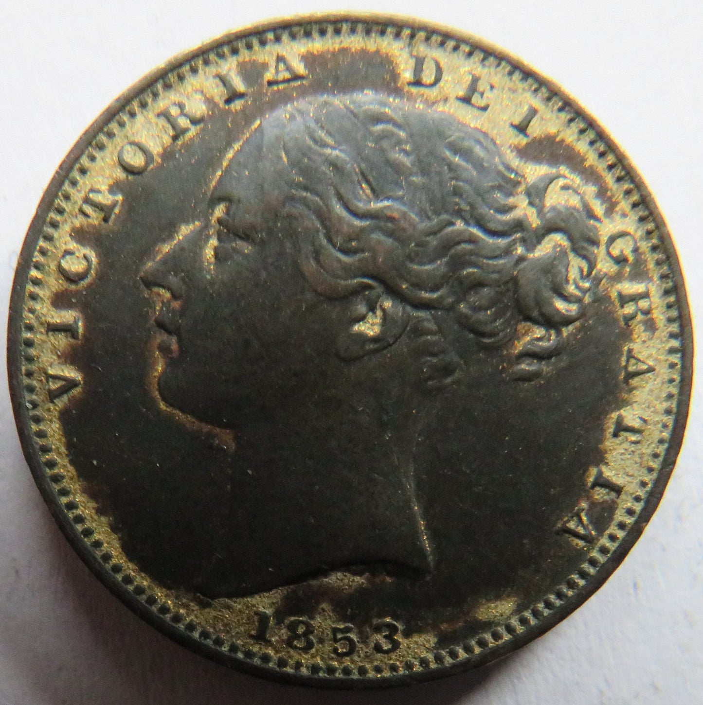 1853 Queen Victoria Young Head Farthing Coin - Great Britain