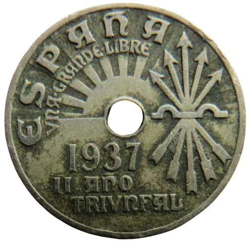 1937 Spain 25 Centimos Coin