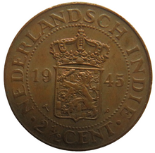 Load image into Gallery viewer, 1945 Netherlands East Indies 2 &amp; 1/2 Cents Coin
