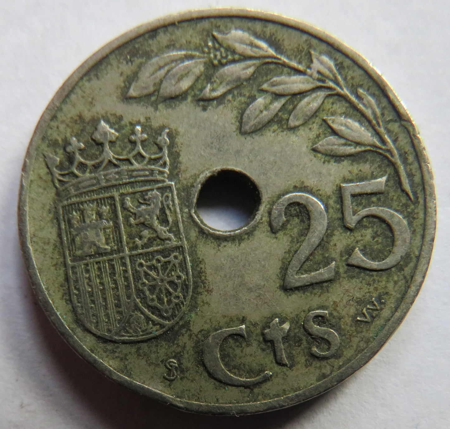1937 Spain 25 Centimos Coin