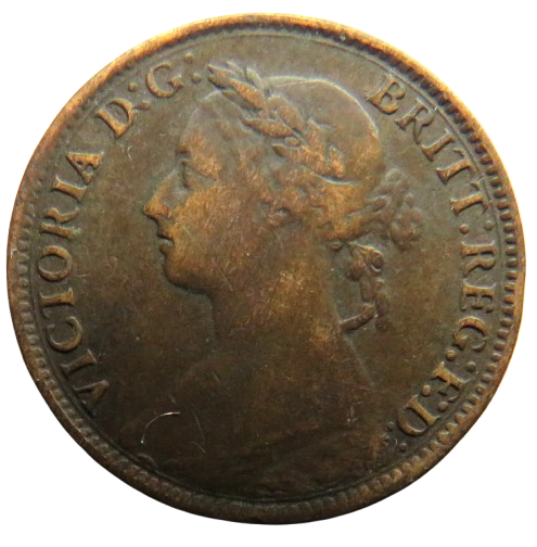 1888 Queen Victoria Bun Head Farthing Coin - Great Britain