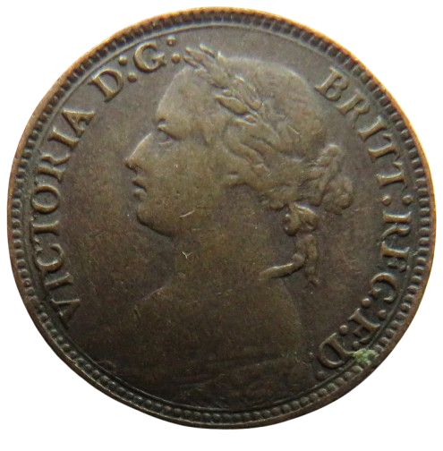 1874-H Queen Victoria Bun Head Farthing Coin - Great Britain