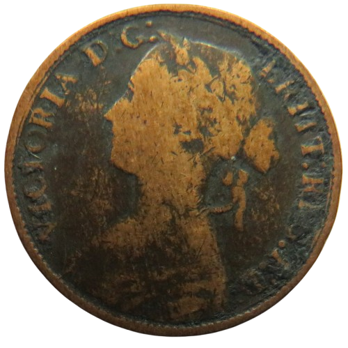 1860 Queen Victoria Bun Head Farthing Coin - Great Britain