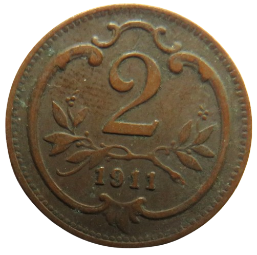 1911 Austria 2 Heller Coin