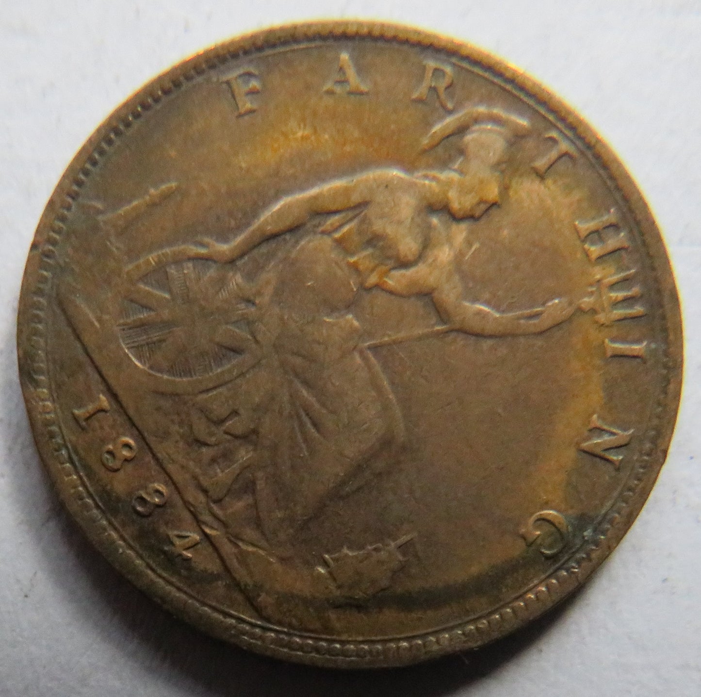 1884 Queen Victoria Bun Head Farthing Coin - Great Britain
