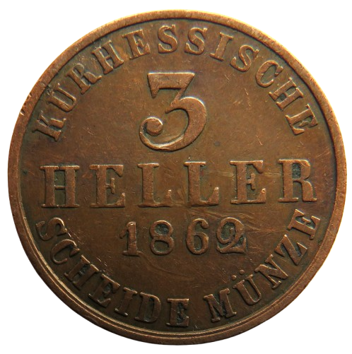 1862 German States Hesse-Cassel 3 Heller Coin