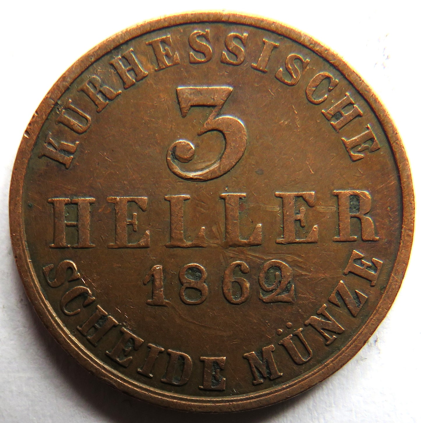 1862 German States Hesse-Cassel 3 Heller Coin