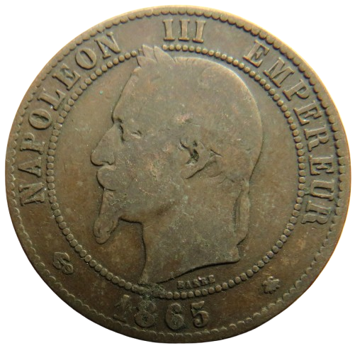 1865-A France Napoleon III 10 Centimes Coin