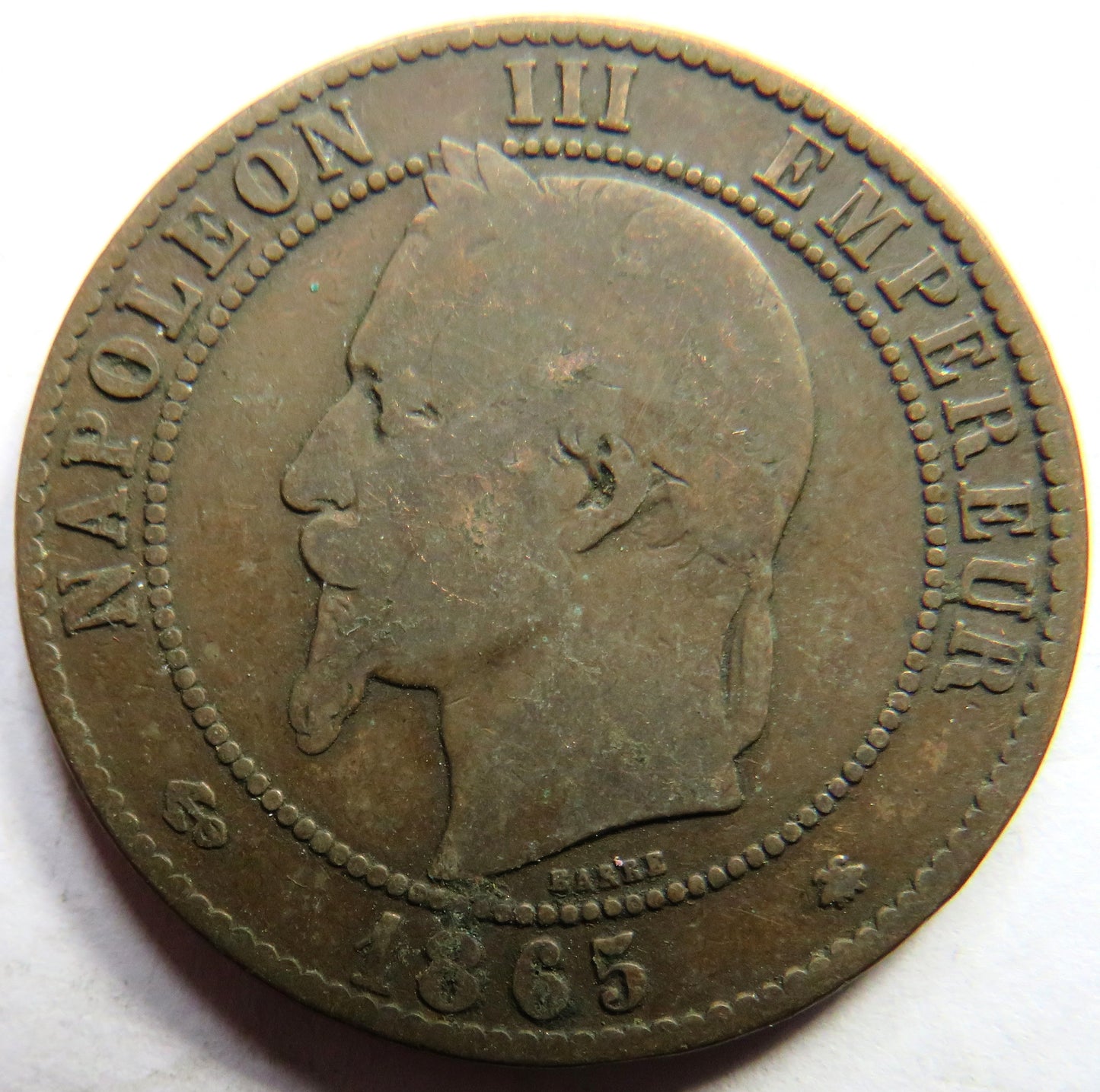 1865-A France Napoleon III 10 Centimes Coin