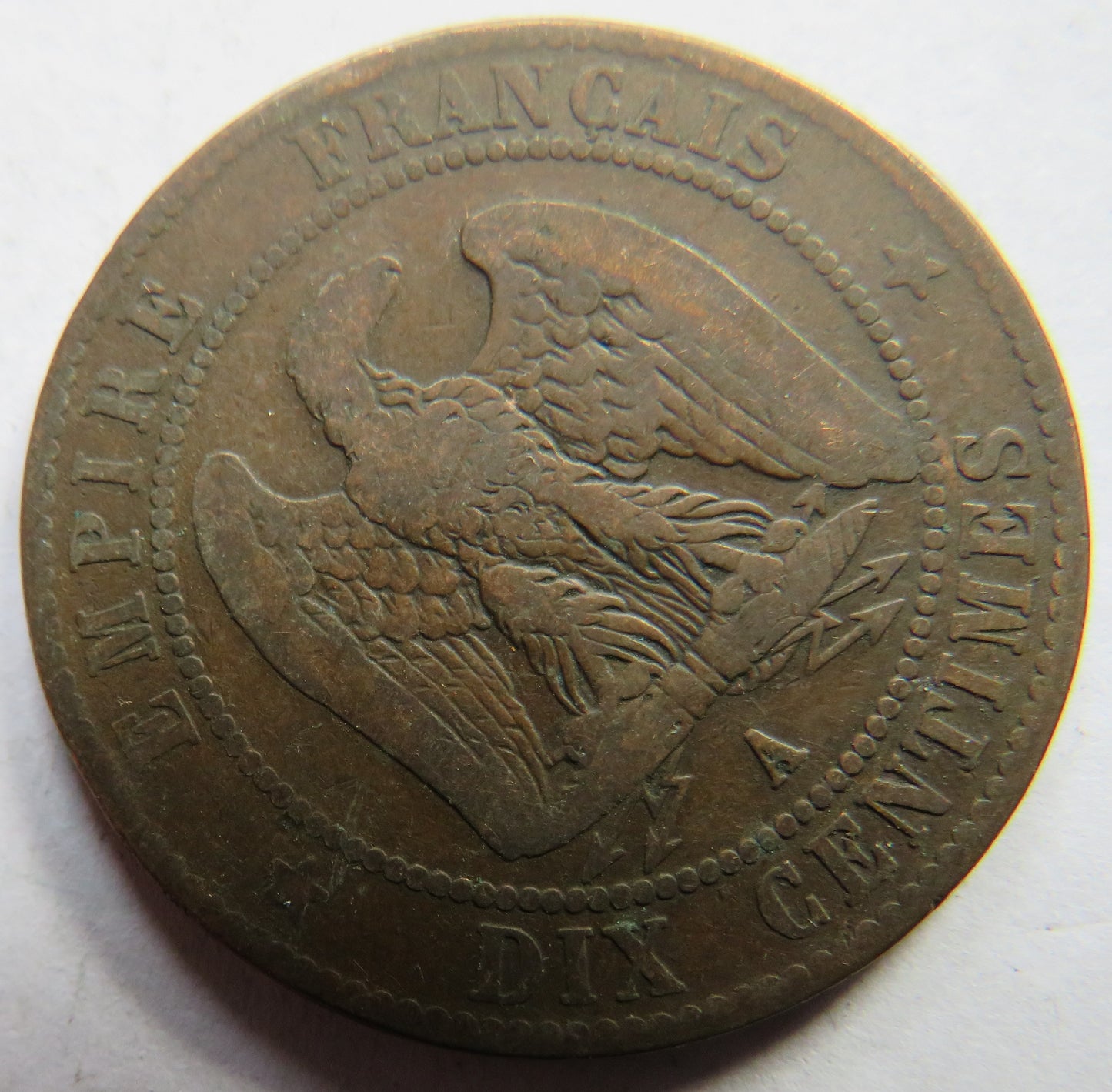 1865-A France Napoleon III 10 Centimes Coin