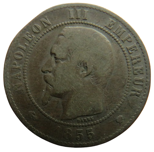 1855-MA France Napoleon III 10 Centimes Coin