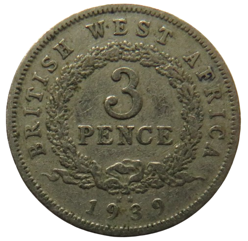 1939-K.N King George VI British West Africa 3 Pence Coin