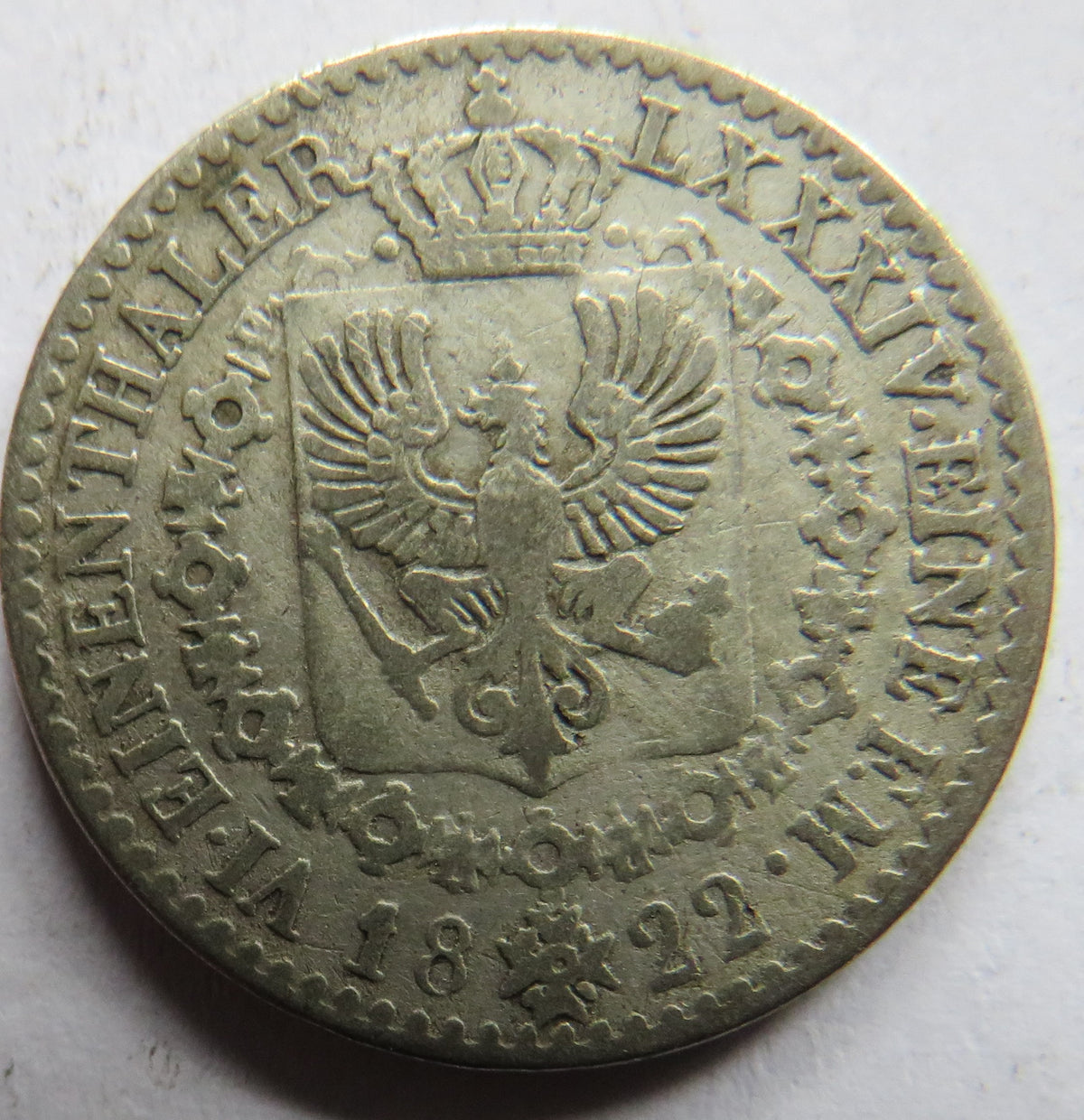 1822-A German States Prussia Silver 1/6th Thaler Coin