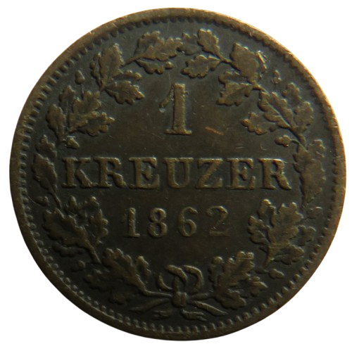 1862 German States Bavaria One Kreuzer Coin