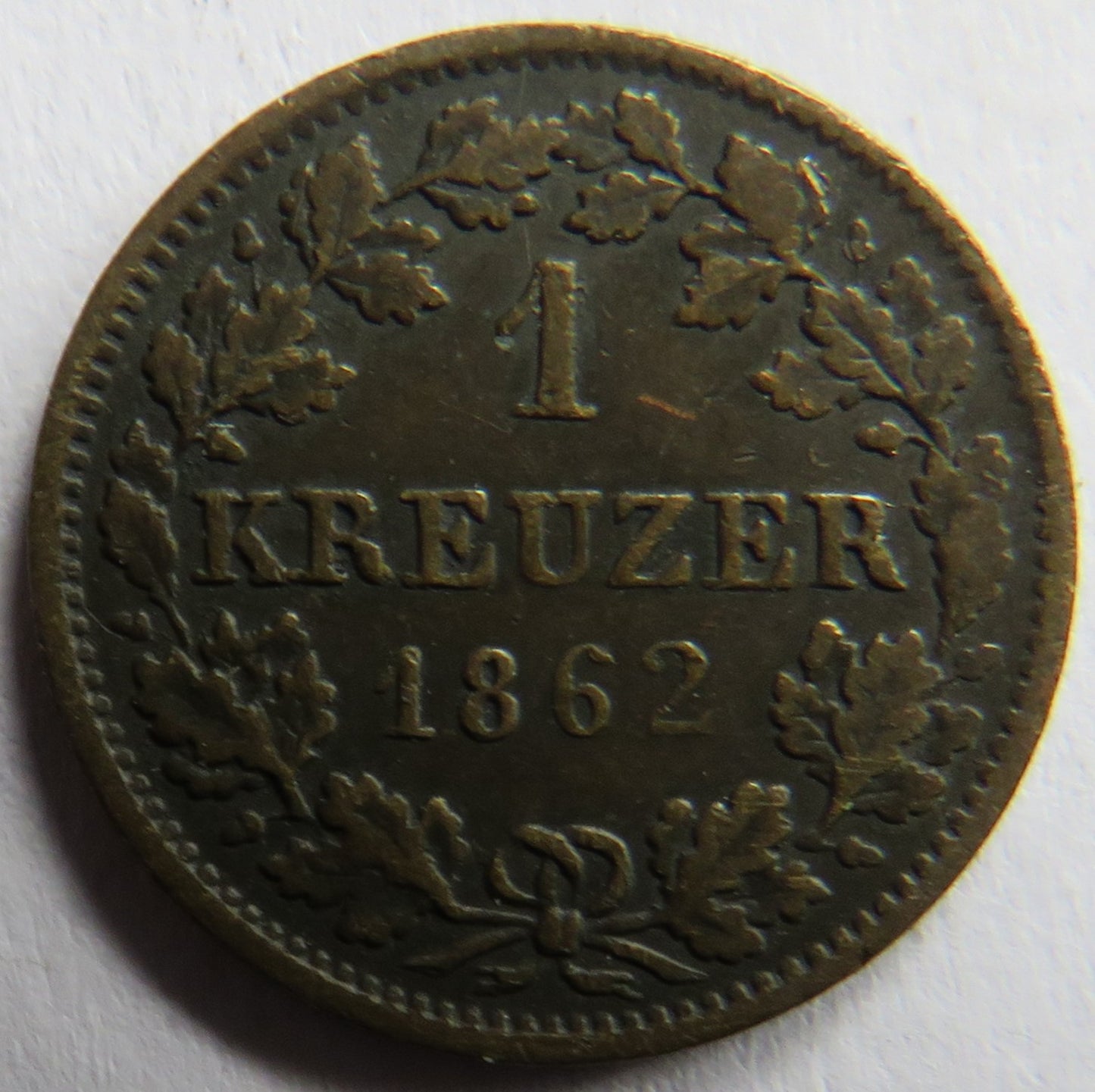 1862 German States Bavaria One Kreuzer Coin