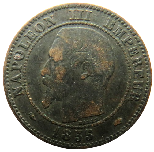 1855-A France Napoleon III 2 Centimes Coin