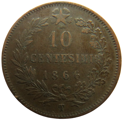 1866 Italy 10 Centesimi Coin